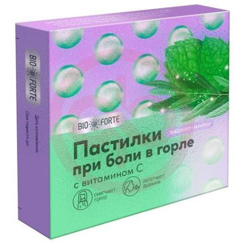 Биофорте пастилки №9 при боли в горле эвкалипт + ментол