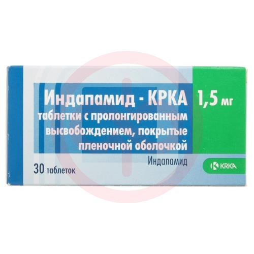 Индапамид-крка таблетки покрытые пленочной оболочкой с пролонгированным высвобождением 1.5мг №30