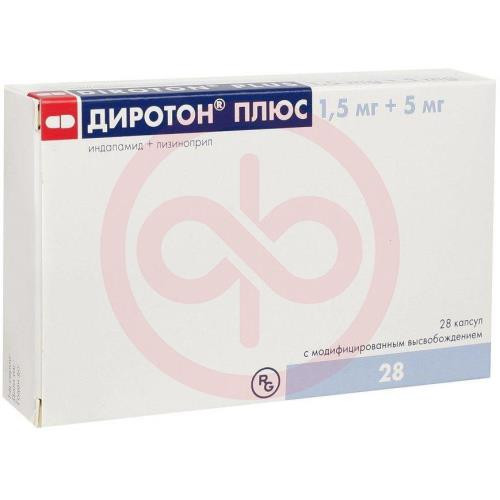 Диротон плюс капсулы с модифицированным высвобождением 1.5мг + 5мг №28