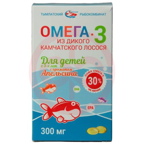 Салмоника омега-3 капсулы 300мг 125мг №84 из дикого камчатского лосося д/детей 3 +  апельсин