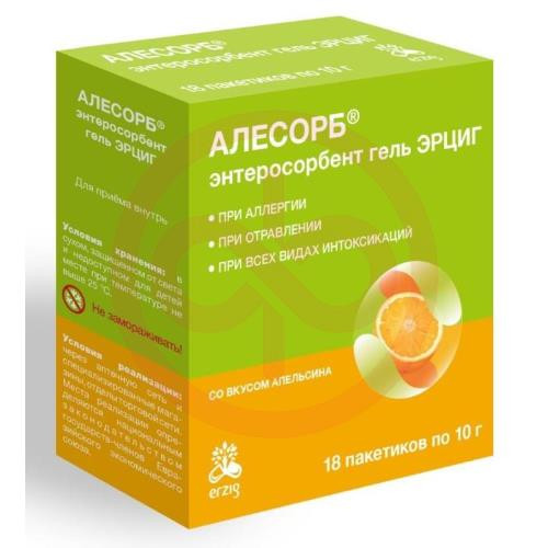 Алесорб энтеросорбент гель для приема внутрь 10г №18 вкус апельсина