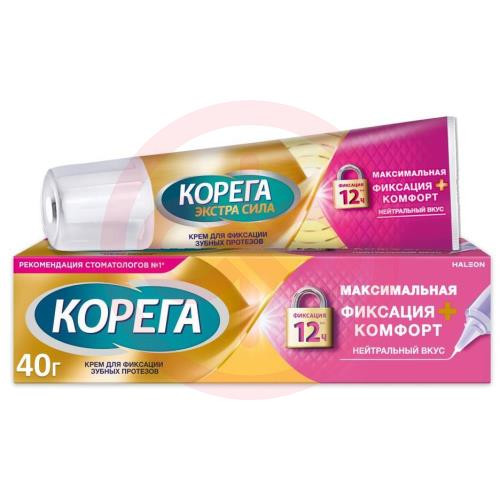 Корега экстра сила крем для фиксации зубных протезов 40г максим фиксация + комфорт нейтр вкус