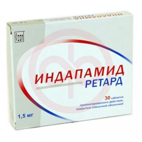 Индапамид ретард таблетки покрытые пленочной оболочкой с пролонгированным высвобождением 1.5мг №30