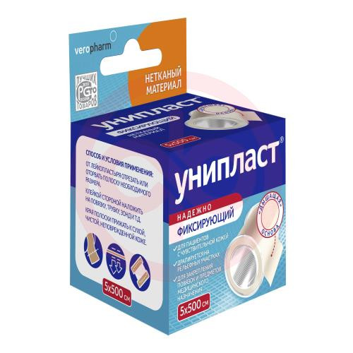 Унипласт лейкопластырь фиксирующий 5х500см неткан