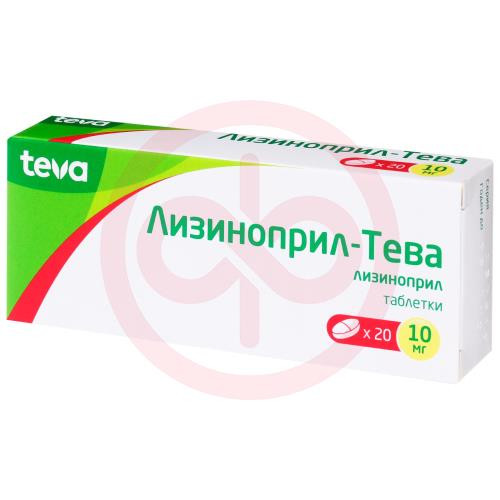 Лизиноприл-тева таблетки 10мг №20 Лизиноприл-тева таблетки 10мг №20