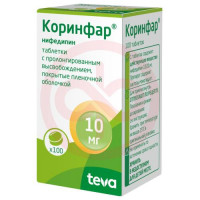 Коринфар таблетки покрытые пленочной оболочкой с пролонгированным высвобождением 10мг №100