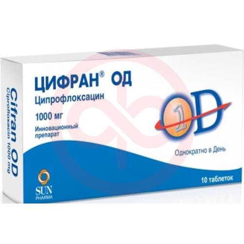 Цифран од таблетки кишечнорастворимые с пролонгированным высвобождением покрытые пленочной оболочкой 1000мг №10