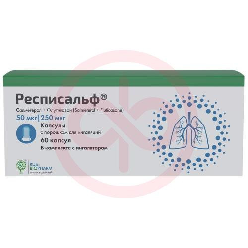 Респисальф капсулы с порошком для ингаляций 50мкг + 250мкг/доза №60 /в комплекте с устройством для ингаляций/
